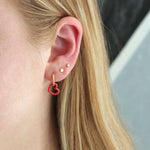 Heart Outline Enamel Huggie Hoop Earrings: Red