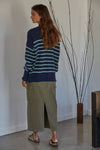 Knit Sweater Striped Pullover Top: Navy Mint / S