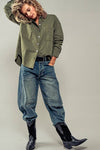 Contrast Corduroy Collar Shirt Jacket green