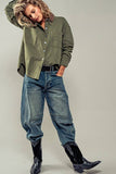 Contrast Corduroy Collar Shirt Jacket green