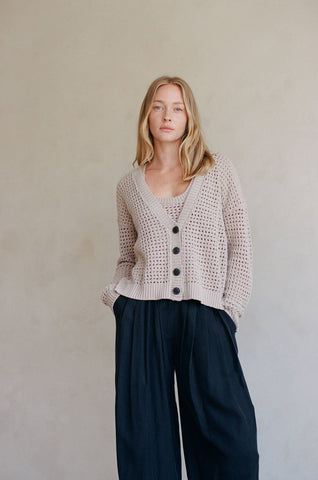 Knit 100% Cotton Sweater V-Neck Cardigan