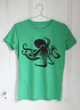 Men's Organic Octopus T-shirt - Black Ink on Bright Green