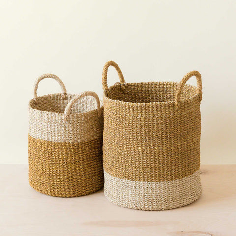 Mustard Baskets with Handle, set of 2 - Cylinder Baskets | LIKHA