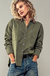 Contrast Corduroy Collar Shirt Jacket green