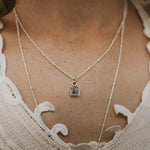 Tiny Square Pendant: Coral Bell / Gold / 18" Plain Chain