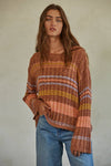 JUNIPER STRIPED PULLOVER: Camel Multi / M