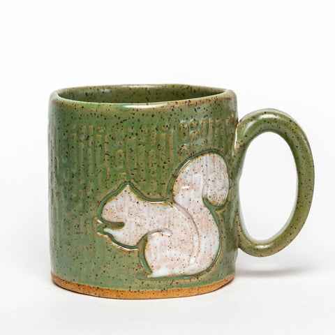 White Squirrel Handmade in Ohio Ceramic 10oz Green Mug