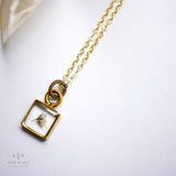 Tiny Square Pendant: Coral Bell / Gold / 18" Plain Chain