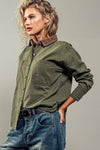 Contrast Corduroy Collar Shirt Jacket green