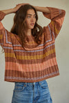 JUNIPER STRIPED PULLOVER: Camel Multi / M