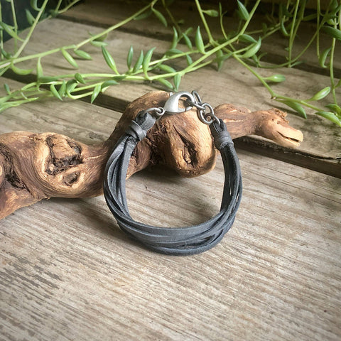 ROADHOUSE Leather 7-Strand Bracelet - Charc/Silv