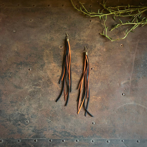 ROADHOUSE COLLECTION: Leather Tassel Earrings - Rust & Black