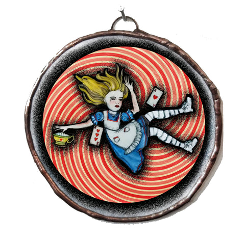 Alice Down The Rabbit Hole Petite Art Glass - handpainted