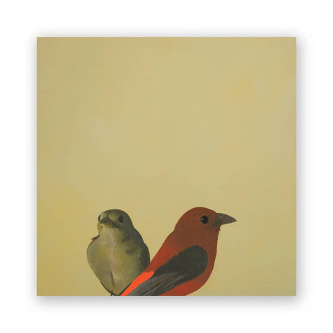 8 x 8  Tanager Pair Panel Wings on Wood