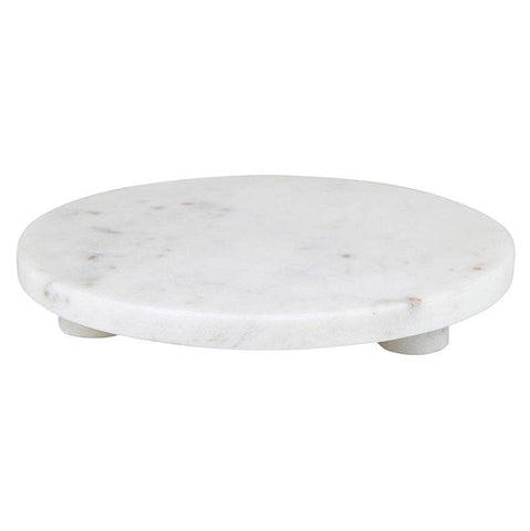 White Marble Footed Tray - 8" Dia Round