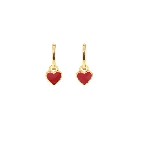 Heart Enamel Huggie Hoop Earrings: 18K Gold Vermeil / Red